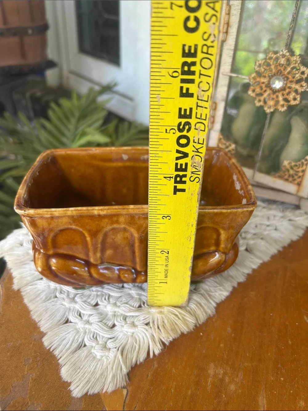 Vintage Amber Brown Drip Glazed Ceramic Planter